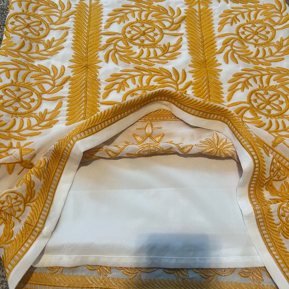 All:Row White and Yellow Embroidered Mini Dress | Boho Shift Dress Size L - Picture 12 of 13